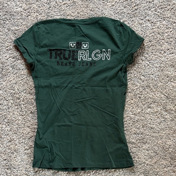 True Religion Women's Dark Green V-Neck Tee - Picture 4 of 6